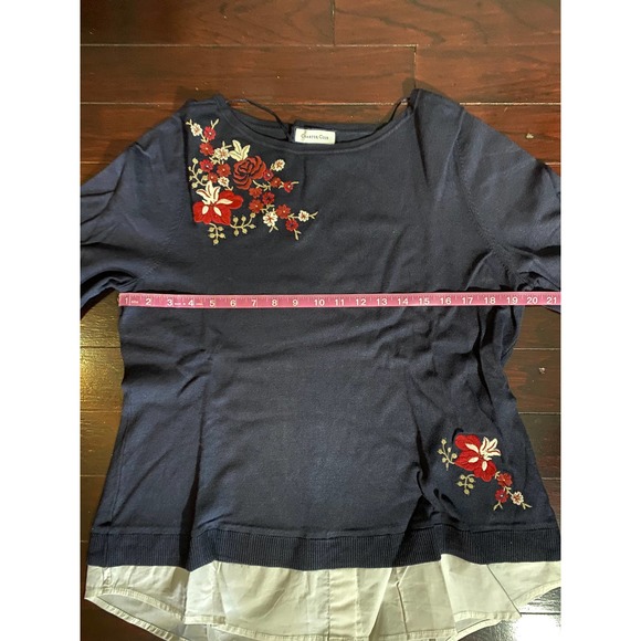 Charter Club Layered Look Sweater Blue Fall Winter Long Sleeve New Floral XL - Picture 8 of 8